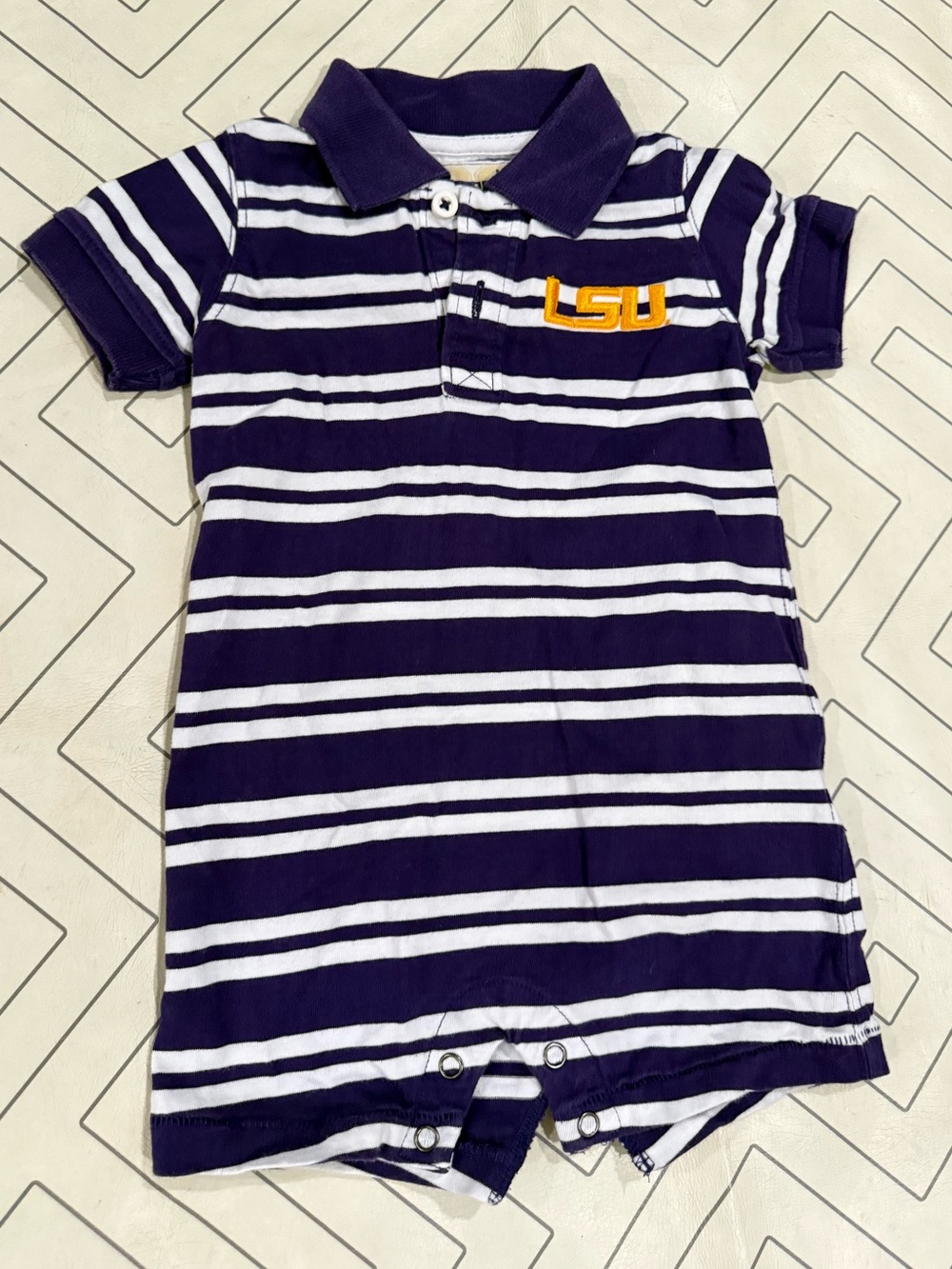 Garb Purple and White Striped LSU Polo Romper - Picture 2 of 11